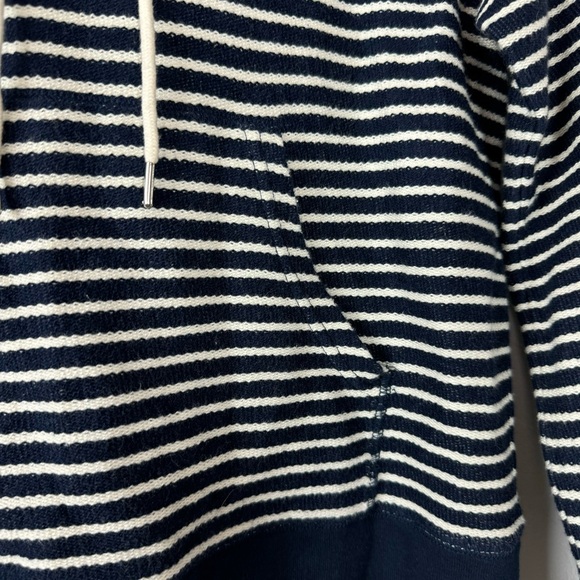 J Crew Hoodie Pullover Sweatshirt Sweater Striped‎ Print Navy Blue Ivory Terry - Picture 6 of 9